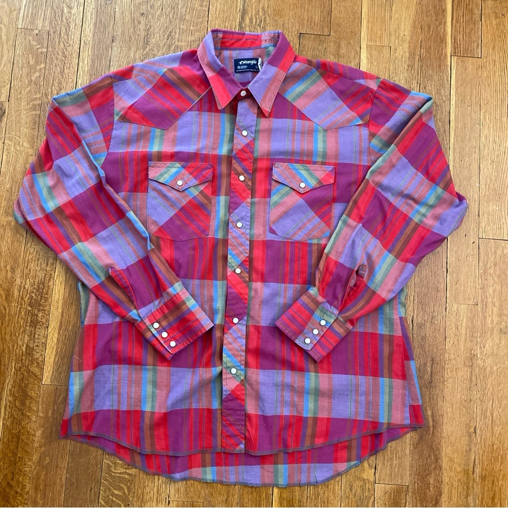 Wrangler Multicolor Plaid Pearl Snap Long Sleeve Men’s XL Made In The USA